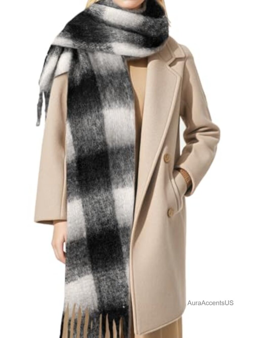 Women's Winter Scarf Mohair Vintage Chunky Blanket Pashmina Wrap Cashmere Feel